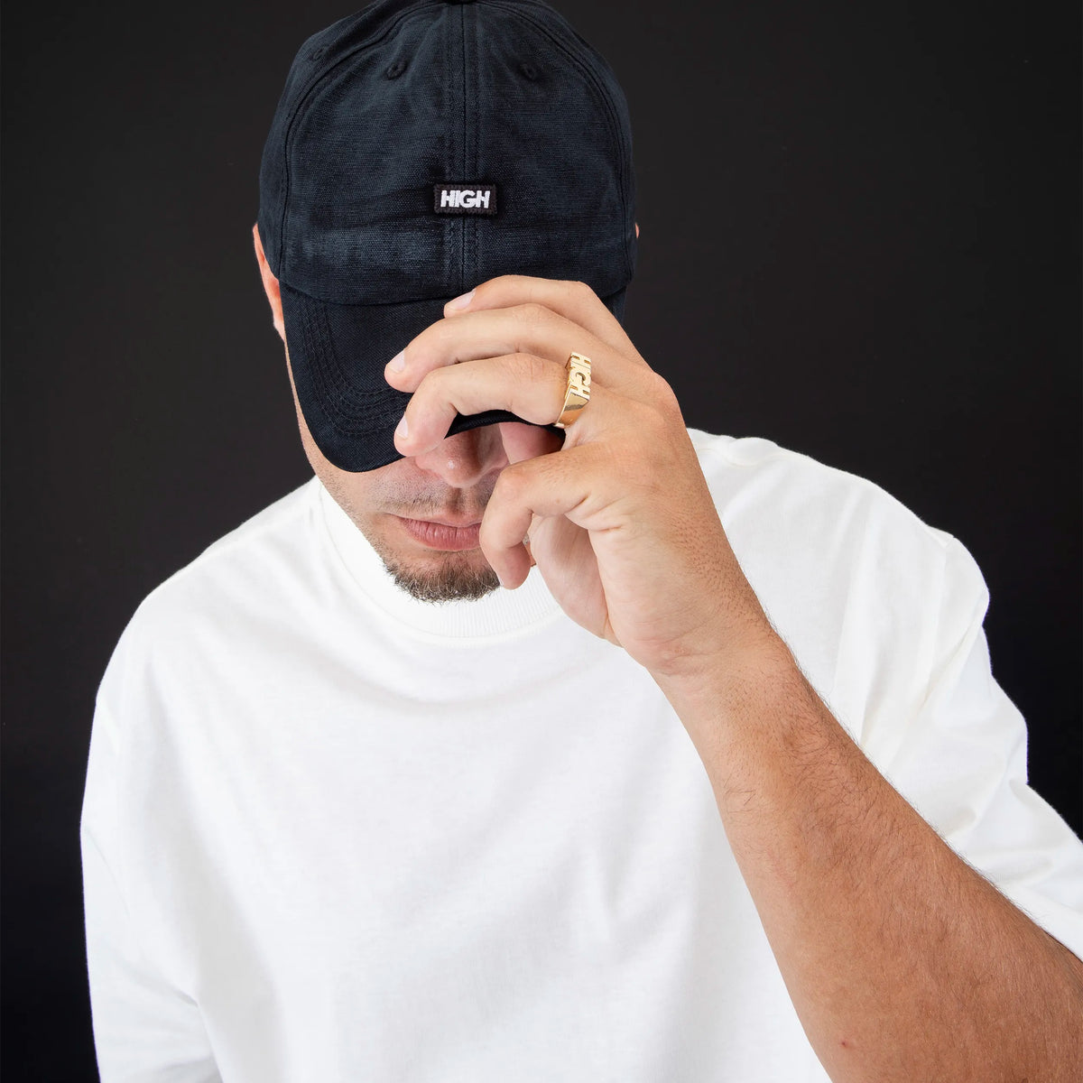 6 Panel Logo Line Washed Black