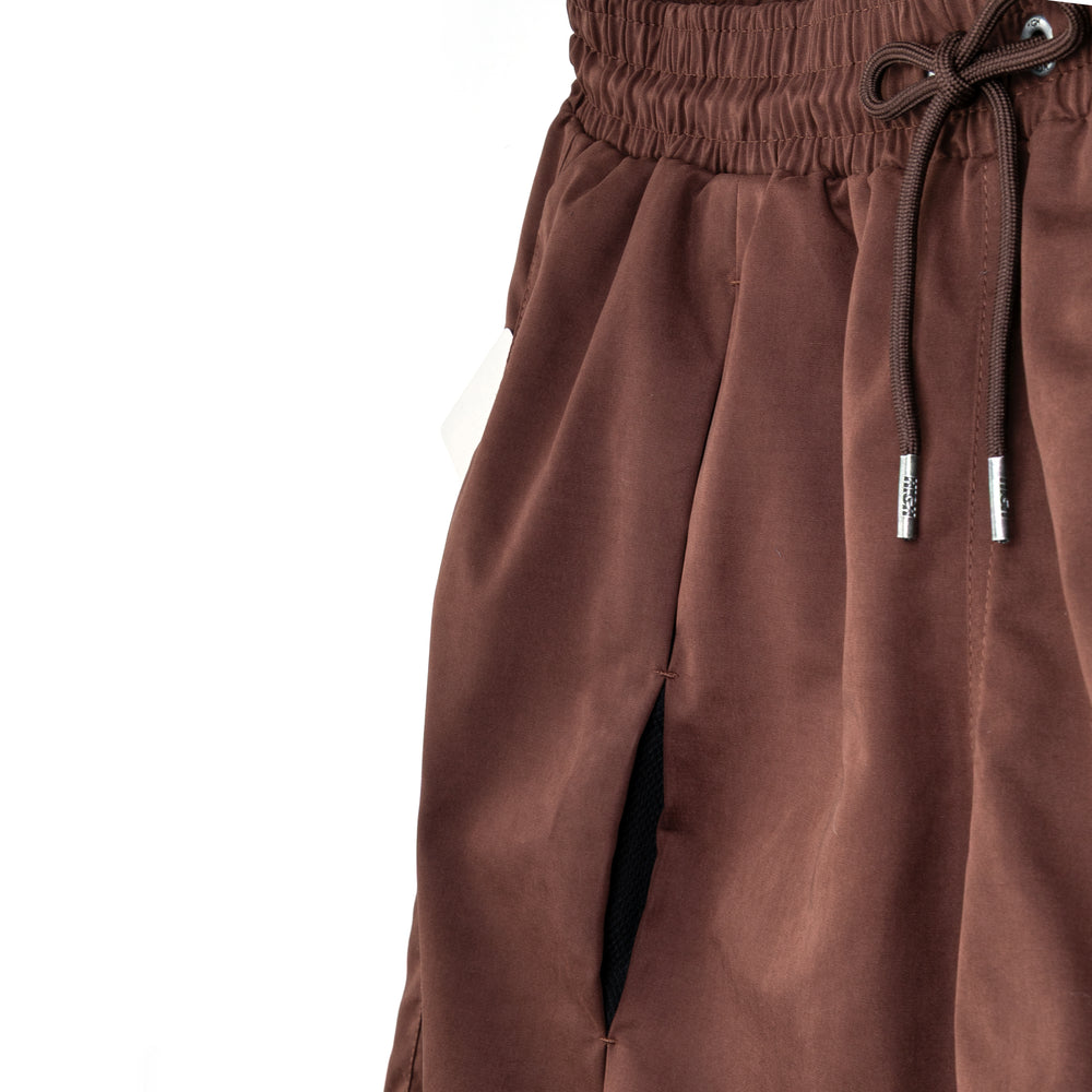 Pleated Mesh Shorts Brown