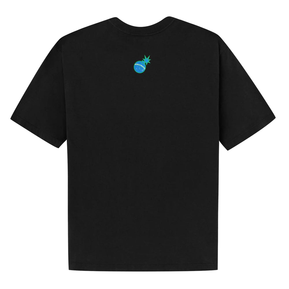 Flames Bar Logo Tee Washed Black