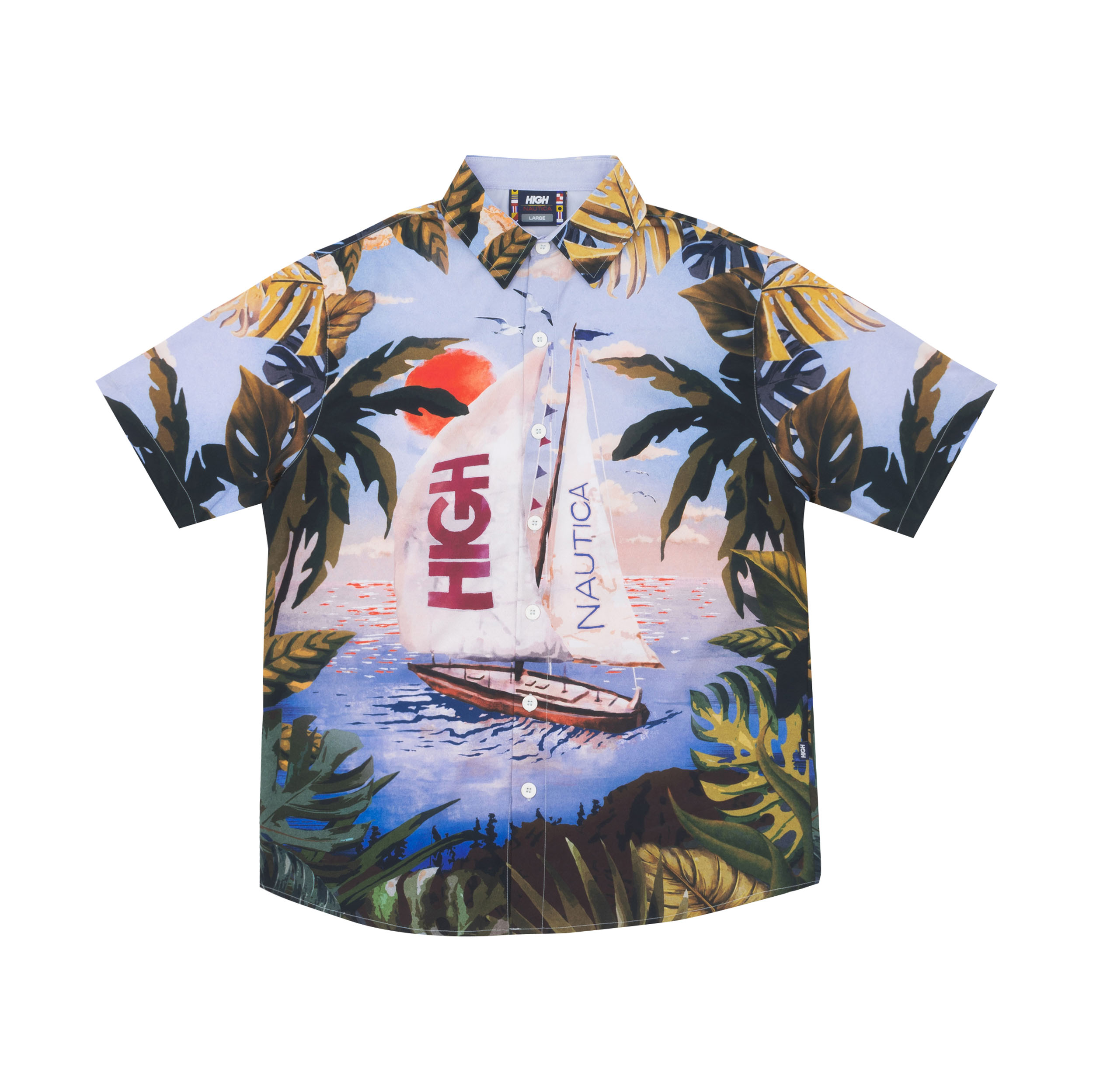 Nautica Men's Large Sailboat Hawaiian Button-Down Shirt