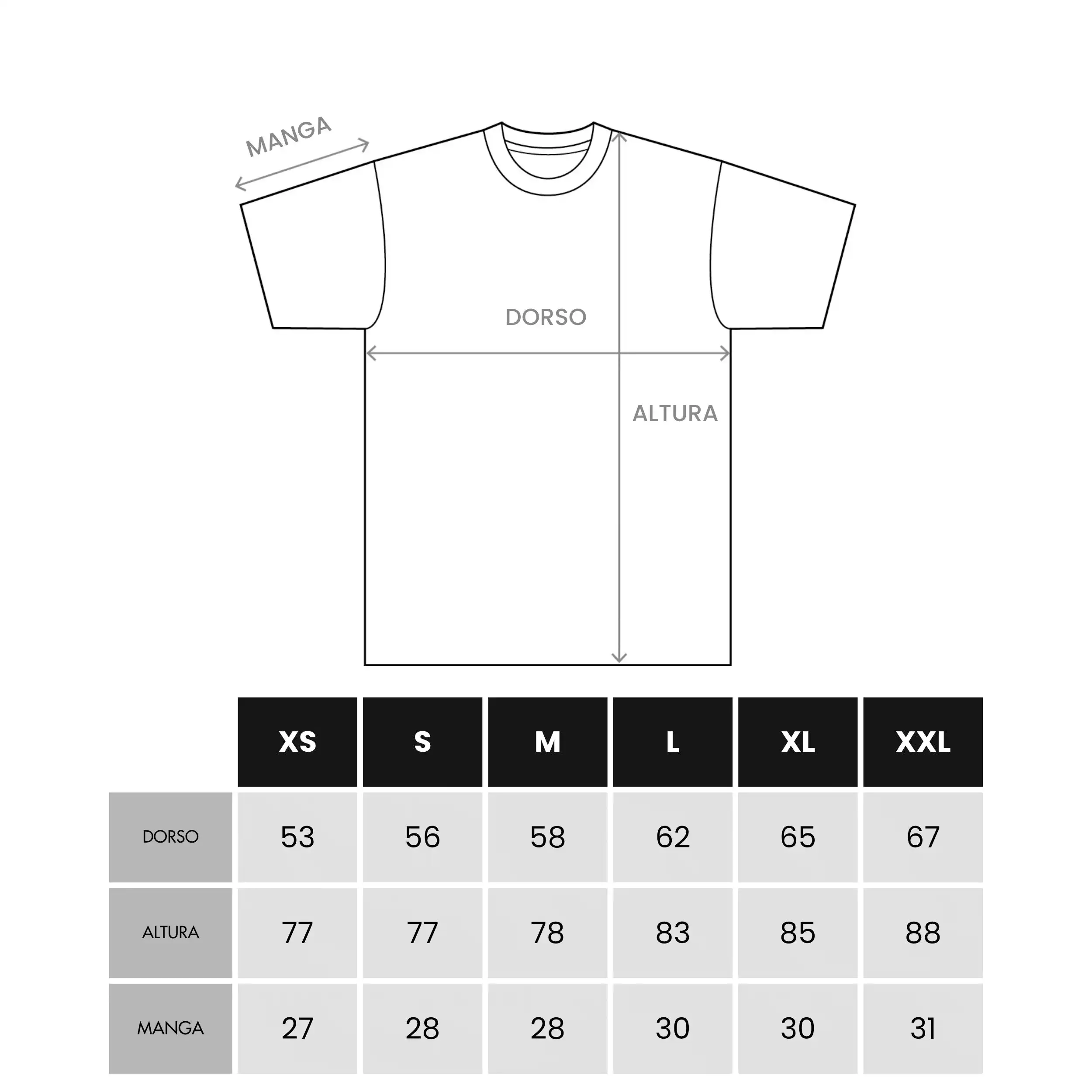 Tabela de medidas Tee Black HIGH x Reebok